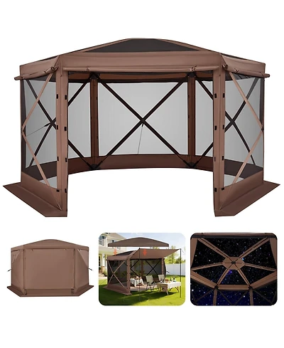 Cozito Pop Up Gazebo Screen Tent, 12 x 12 feet 6-Sided Canopy with Carry Bag