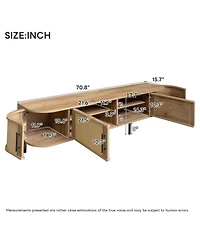 Rainsken 70 inch Modern Tv Stand, Rattan Doors, with Storage Space and Cable Holes, for TVs up to 80 inch, Media Console, for Living Room