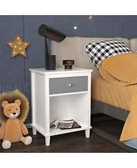 Rainsken Wooden Nightstand with Drawer and Open Storage Shelf, Modern Bedside Table