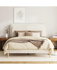 Rainsken Platform Bed Frame With Height Adjustable Headboard Quiet Design Upholstered Teddy Fabric No Spring Mattress Compatible
