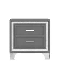 Rainsken 2 Drawers Nightstand with Silver Glitter Strip Decor and Metal Legs, Velvet Bedside Table End Table for Bedroom, Living Room