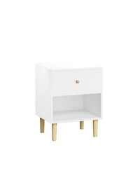 Rainsken Nightstand, Minimalist Wooden Bedside Table with Drawer and Open Shelf for Kids Room, Nursery