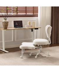 Rainsken Meditation chair, Teddy fabric, with lumbar support and a height, Heart-Shaped Backrest, Adjustable Height, for Office, Study