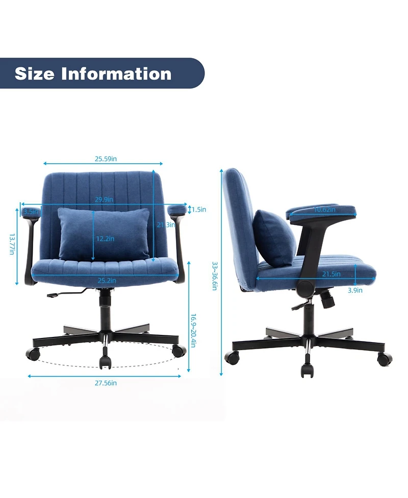 Rainsken Linen Cross Legged Office Chair, with Adjustable Flip Armrest, for Home Office, Apartment, Criss Chair Meditation, Makeup