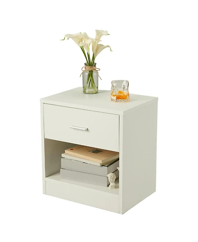 homfan Compact Nightstand with Drawer and Open Shelf, Modern End Table for Bedroom and Living Room, Multiple Finishes
