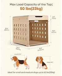 Sugift 26-Inch Width Modern Oak Dog Crate Furniture with Charging Station, Large Kennel Indoor Wood Pet End Side Table Cage