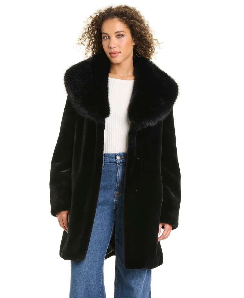 Jones New York Women's Shawl-Collar Faux-Fur Coat