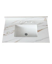 Sillysis Sintered Stone Bathroom Vanity Top with Rectangular Sink, Carrara Marble Look, Water and Stain Resistant, 4" Backsplash