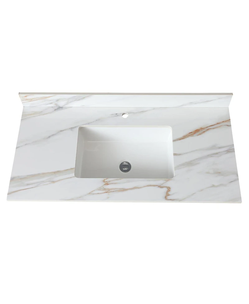 Sillysis Sintered Stone Bathroom Vanity Top with Ceramic Sink, Carrara Marble Look, 4" Backsplash, Water Stain and Scratch Resistant