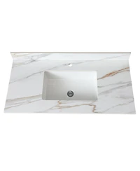 Sillysis Sintered Stone Bathroom Vanity Top with Ceramic Sink, Carrara Marble Look, 4" Backsplash, Water Stain and Scratch Resistant