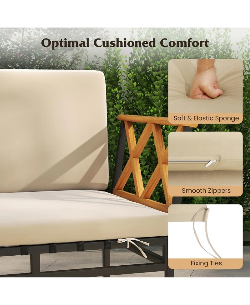 Gouun Piece Shaped Patio Sofa Set with Acacia Wood Accents and Side Table