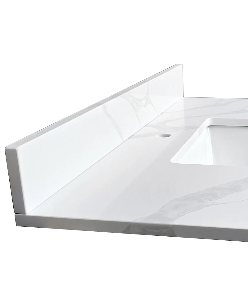 Sillysis Quartz Bathroom Vanity Top with Undermount Sink, Carrara Style, 4" Backsplash, 1 Faucet Hole, 31/37/43 Inch
