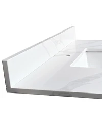 Sillysis Quartz Bathroom Vanity Top with Undermount Sink, Carrara Style, 4" Backsplash, 1 Faucet Hole, 31/37/43 Inch