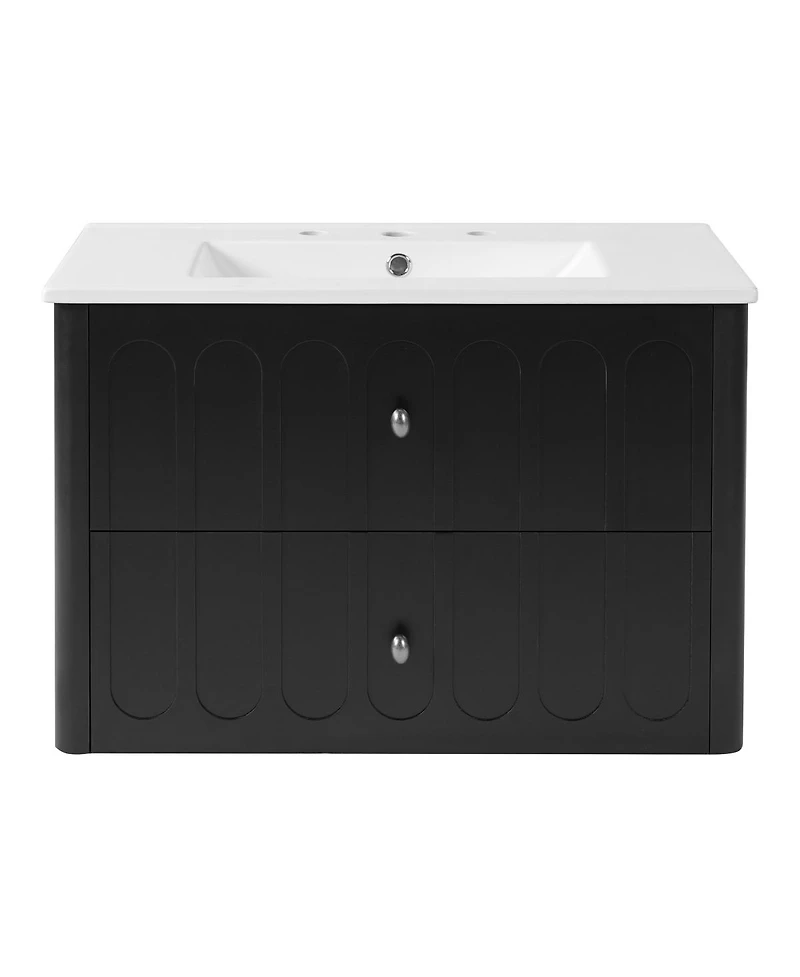 Sillysis 30 Inch Floating Bathroom Vanity with Sink, Modern Wall Mounted Cabinet, Soft Close Drawers, Space Saving Storage