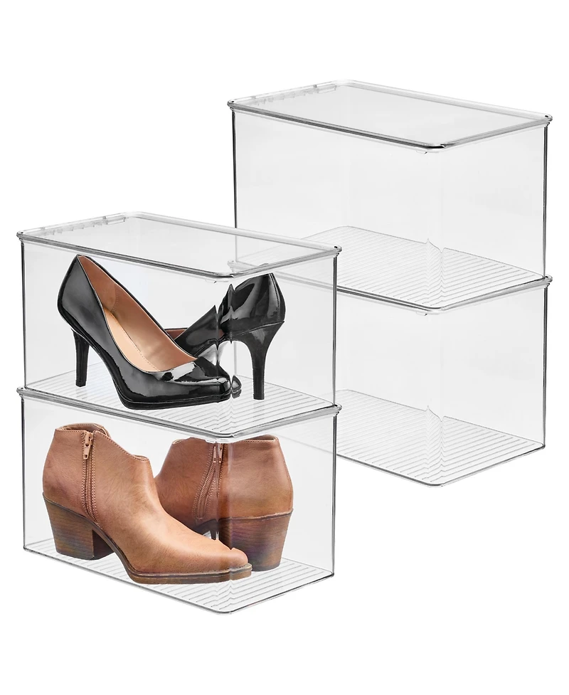 iDesign Stackable Clear Plastic Shoe Boxes with Lids for Closet, 4-Pack