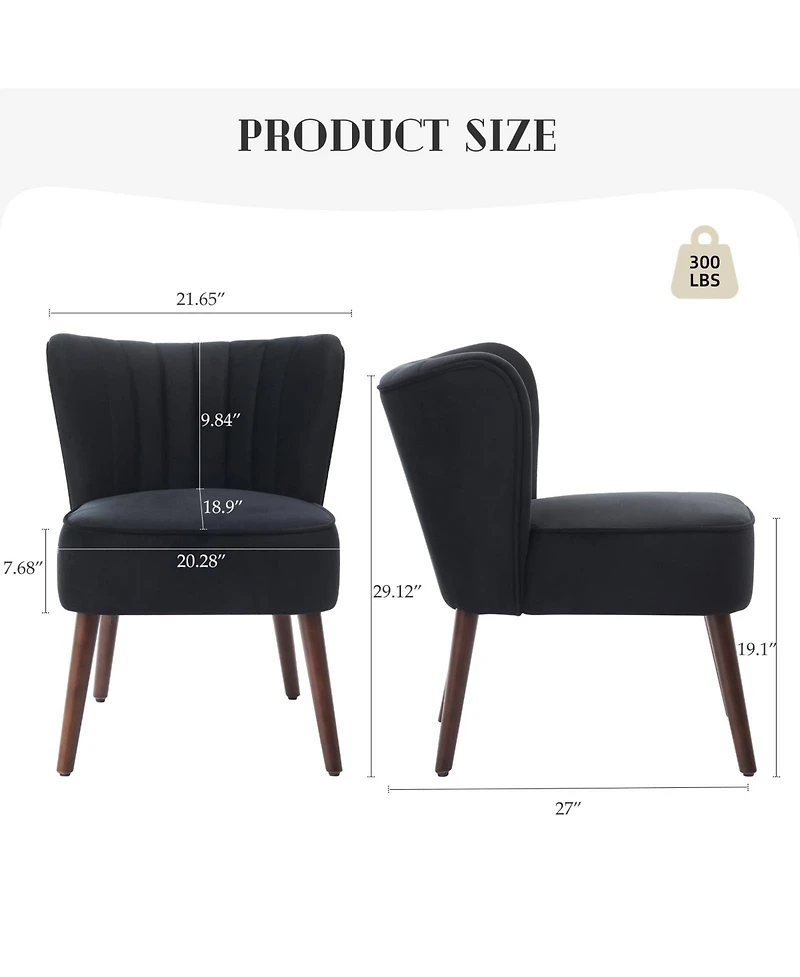 homfan Smooth Armless Chair, Upholstered Chair with Wood Legs and Adjustable Feet, Soft Cushion, 300lb Capacity, Bedroom, Office