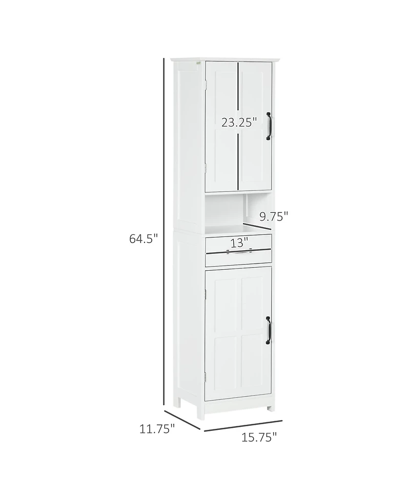Midola Slim Bathroom Storage Cabinet, Tall Bathroom Cabinet, Linen Tower with Open Shelf, Drawer, Recessed Doors, and Adjustable Shelves