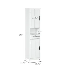Midola Slim Bathroom Storage Cabinet, Tall Bathroom Cabinet, Linen Tower with Open Shelf, Drawer, Recessed Doors, and Adjustable Shelves