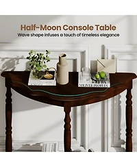 Slickblue Rubber Wood Half Moon Console Table with Storage Shelf