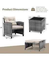 Gouun 5-Piece Wicker Patio Set with Ottomans and Glass-Top Table