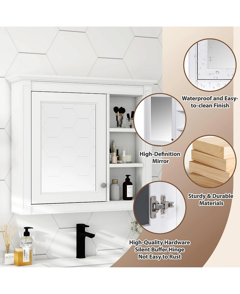 Midola 30" x 28" Medicine Cabinet, Wall Mounted Bathroom Storage Cabinet, Modern Bathroom Wall Cabinet with Mirror, Mirror Cabinet with 3 Open Shelves
