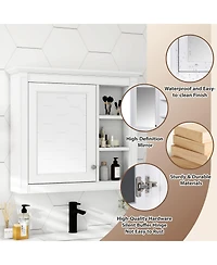 Midola 30" x 28" Medicine Cabinet, Wall Mounted Bathroom Storage Cabinet, Modern Bathroom Wall Cabinet with Mirror, Mirror Cabinet with 3 Open Shelves