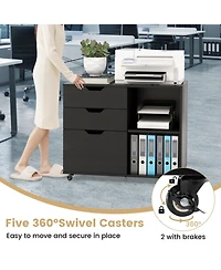 Gouun 3-Drawer Filing Cabinet 32 Inch with Adjustable Shelf and Lockable Wheels