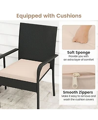 Gouun 3-Piece Pe Rattan Patio Set with Cushioned Chairs and 2-Tier Glass Table