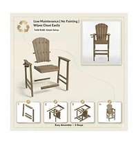 Clihome 1 Piece Patio Bar Chair Hdpe Adirondack with Cup Holder, Outdoor Stool Armrests