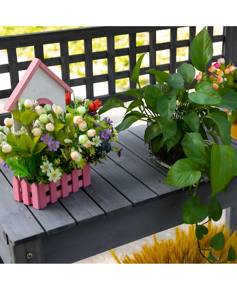Wooden Outdoor Potting Bench with Sink Basin & Clapboard, Natural