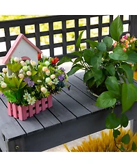 Wooden Outdoor Potting Bench with Sink Basin & Clapboard, Natural