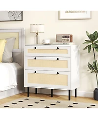 Slickblue Rattan Nightstand with 3 Drawers for Bedroom Storage