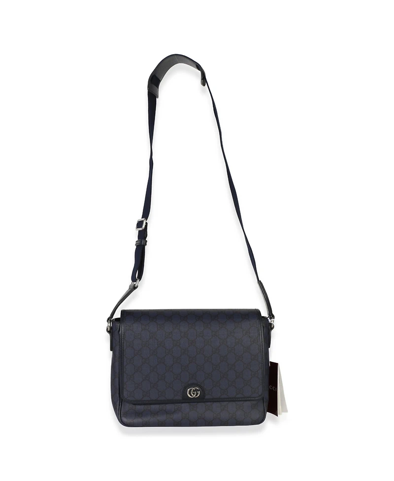 Pre-Owned Gucci Blue Black Tender Gg Supreme Dollar Calfskin Ophidia Messenger Bag
