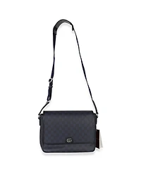 Pre-Owned Gucci Blue Black Tender Gg Supreme Dollar Calfskin Ophidia Messenger Bag