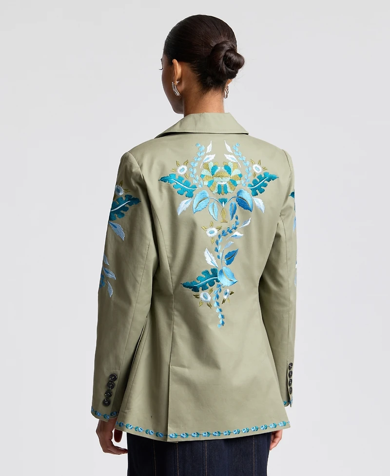 Avec Les Filles Women's Embroidered Double-Breasted Blazer