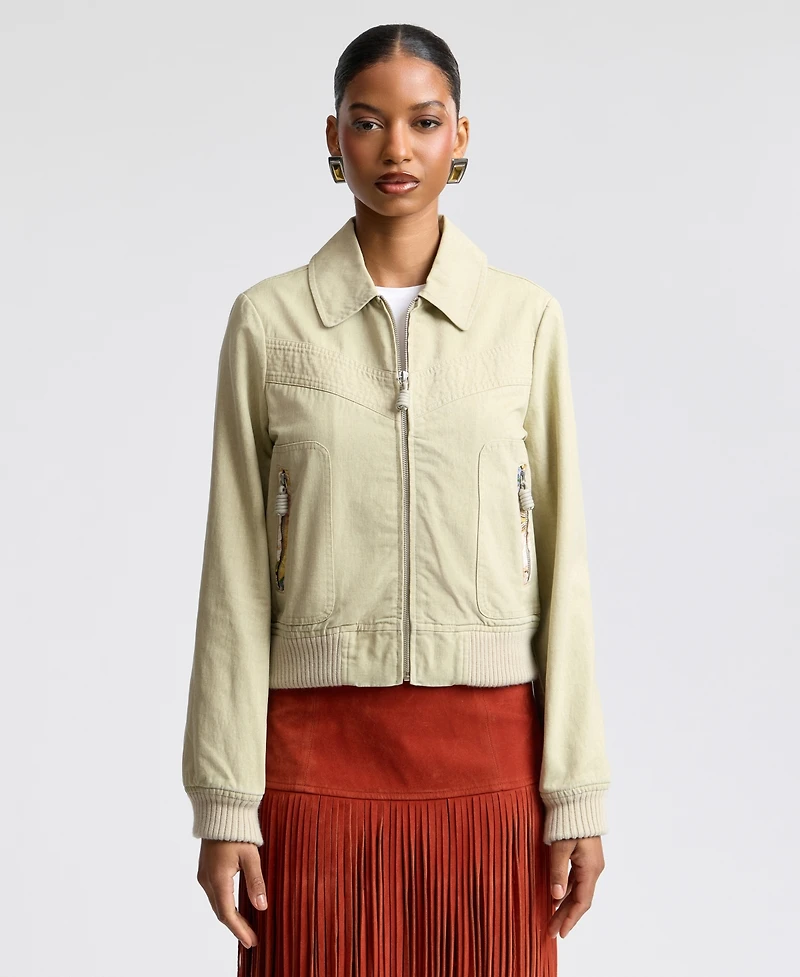 Avec Les Filles Women's Zip Front Bomber Jacket