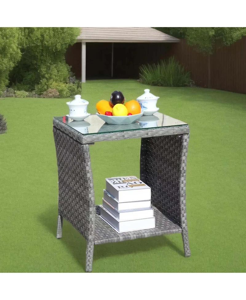 Clihome Outdoor Patio Coffee Table with Tempered Glass Top, Pe Wicker