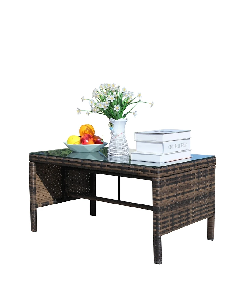 Clihome 30.75" Outdoor Patio Coffee Table Tempered Glass Top Rattan Table