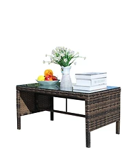 Clihome 30.75" Outdoor Patio Coffee Table Tempered Glass Top Rattan Table