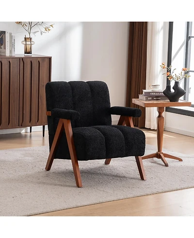 Rainsken Modern Accent Chair with Studded, Upholstered Chenille Armchair, Solid Wood Frame, for Living Room, Apartment, Bedroom