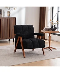 Rainsken Modern Accent Chair with Studded, Upholstered Chenille Armchair, Solid Wood Frame, for Living Room, Apartment, Bedroom