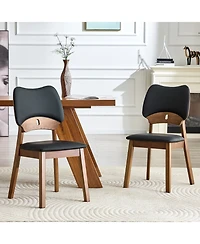 Rainsken Solid Wood Dining Chair Set of 2, cushion Hollowed Out Design Backrest, Mid Century Chair, for Room, Kitchen