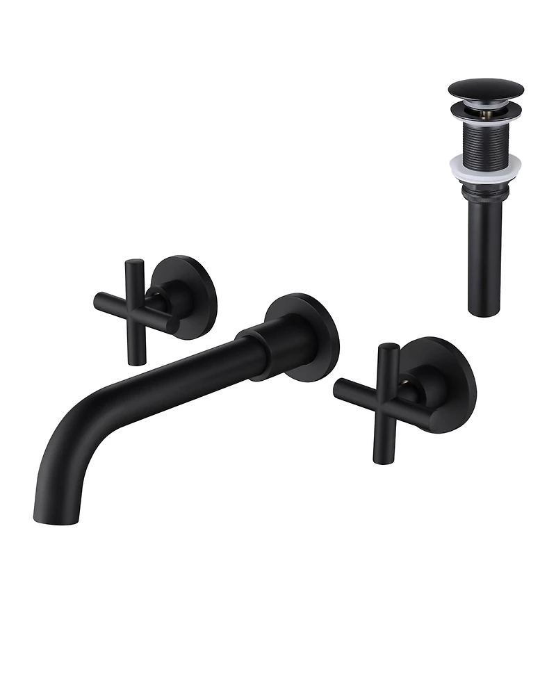 Phying Wall Mounted Dual Handle Bathroom Sink Faucet with Pop-Up Drain