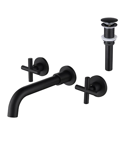 Phying Wall Mounted Dual Handle Bathroom Sink Faucet with Pop-Up Drain