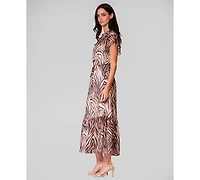 julia jordan Women's Crewneck Flutter-Sleeve Midi Dress