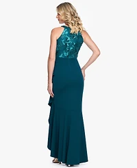 Betsy & Adam Women's Lace Halter Mermaid Gown