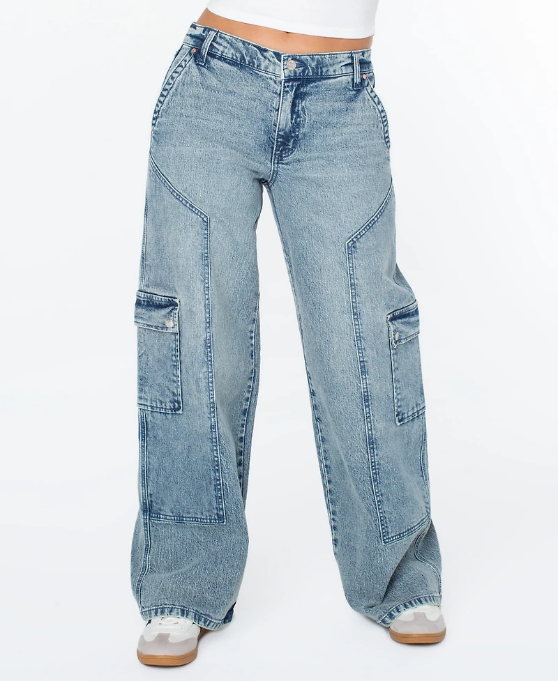 Celebrity Pink Women's Mid-Rise Wide-Leg Cargo Jeans