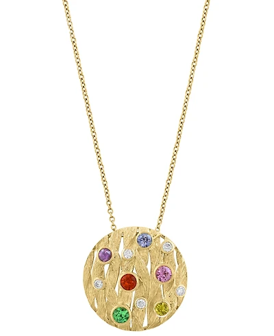 Effy Collection Multi-Sapphire (7/8 ct. t.w.) & Diamond (1/6 ct. t.w.) Pendant Necklace in 14k Yellow Gold