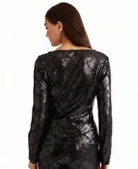Muse Women's Long-Sleeve Sequin Wrap Top