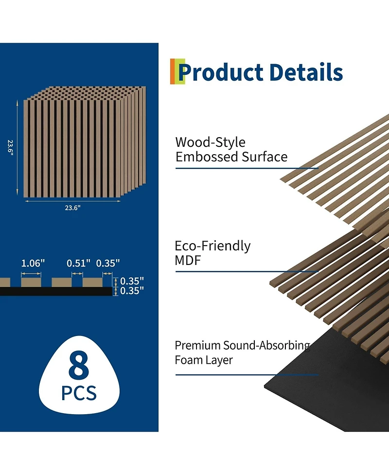 gaomon Piece 3D Fluted Wood Slat Acoustic Soundproof Wall Panels for Noise Reduction